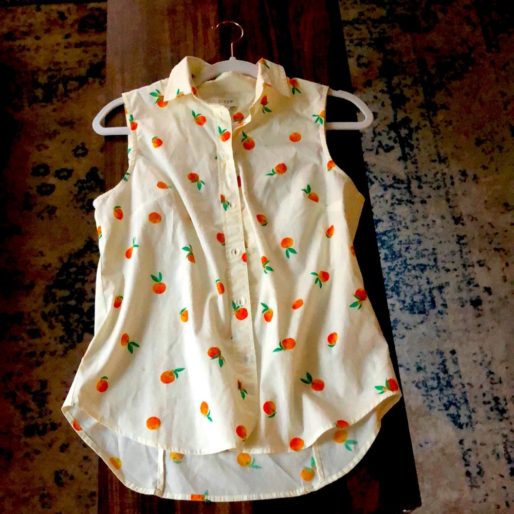 J.Crew Sleeveless Button-down Nectarine Print Top